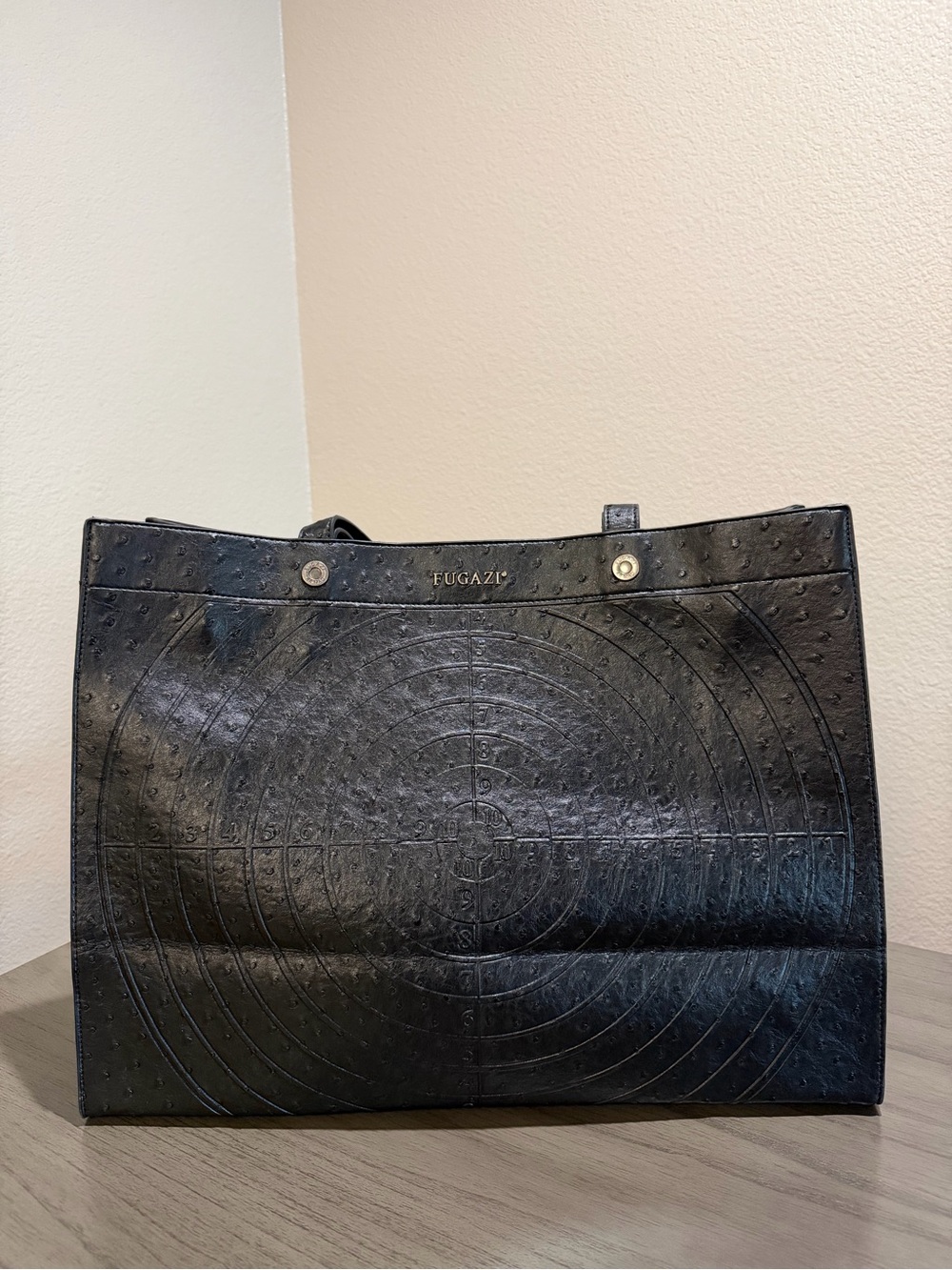 FUGAZI Black Large Embossed Leather Tote Bag